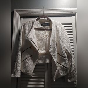 Zara boucle moto jacket with gold zippers in ivory / size medium